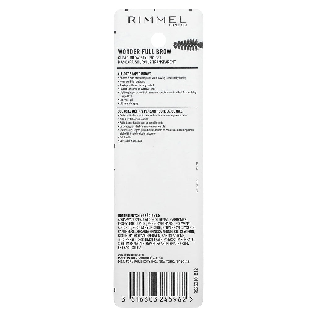 Rimmel London, Wonder'Full, Clear Brow Styling Gel Mascara, 004 Clear, 0.15 fl oz (4.5 ml)