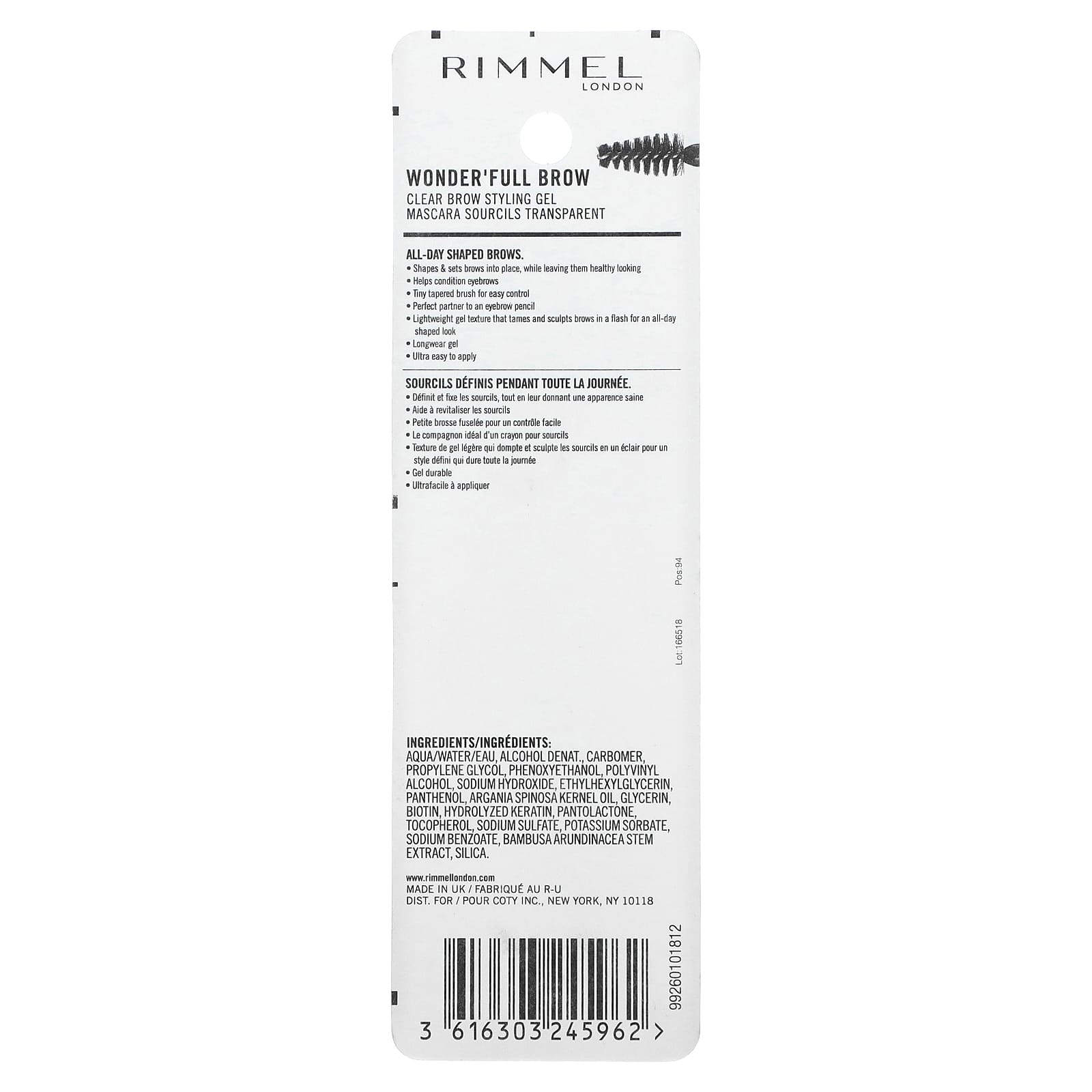 Rimmel London, Wonder'Full, Clear Brow Styling Gel Mascara, 004 Clear, 0.15 fl oz (4.5 ml)