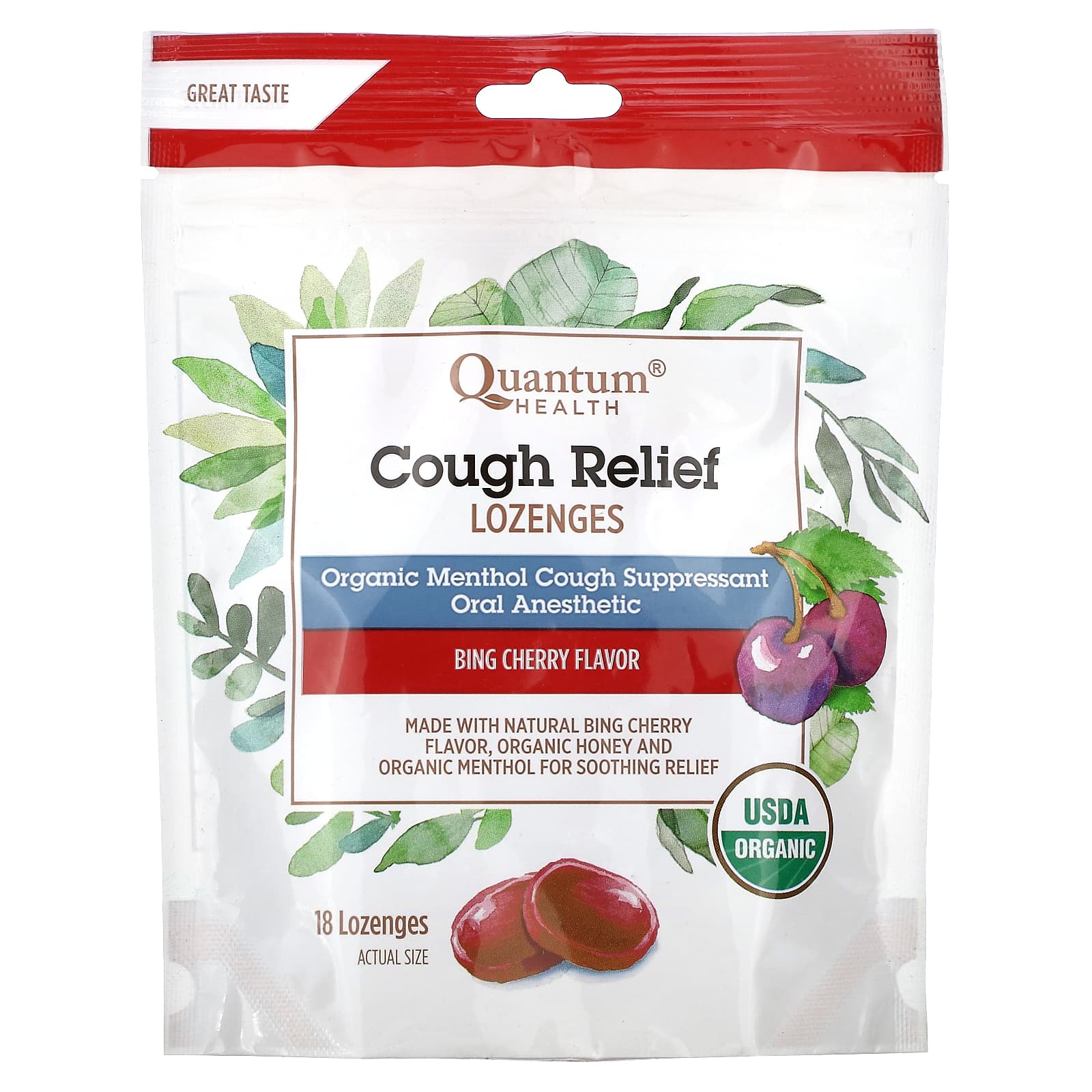 Quantum Health, Cough Relief Lozenges, Bing Cherry, 5 mg, 18 Lozenges