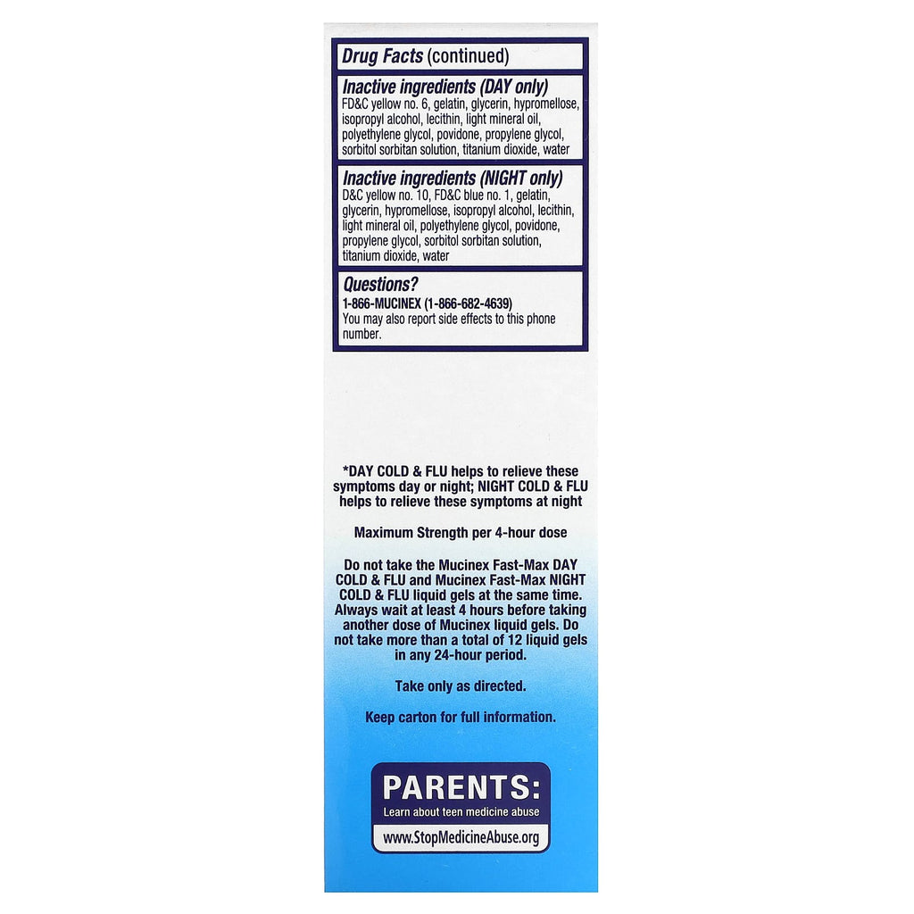 Mucinex, Fast-Max Day/Night Cold & Flu, Maximum Strength, Ages 12+, 24 Liquid Gels