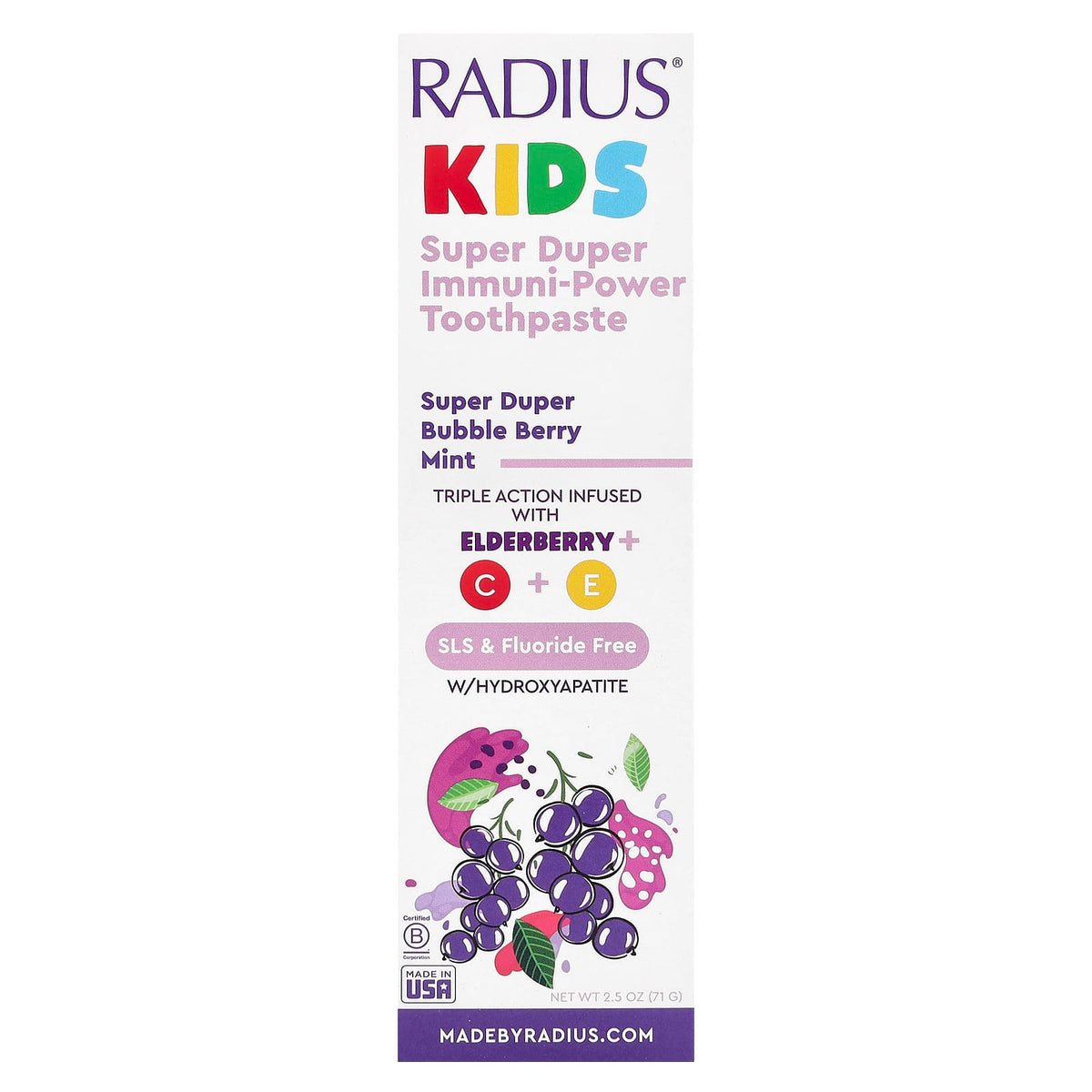 RADIUS, Super Duper Immuni-Power Toothpaste, Super Duper Bubble Berry Mint, 2.5 oz (71 g)