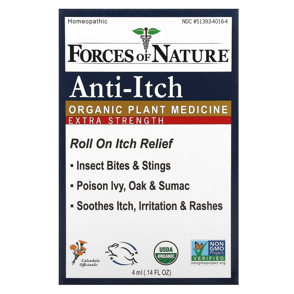 Forces of Nature, Anti-Itch Roll-On, Organic Plant Medicine, 0.14 fl oz (4 ml)