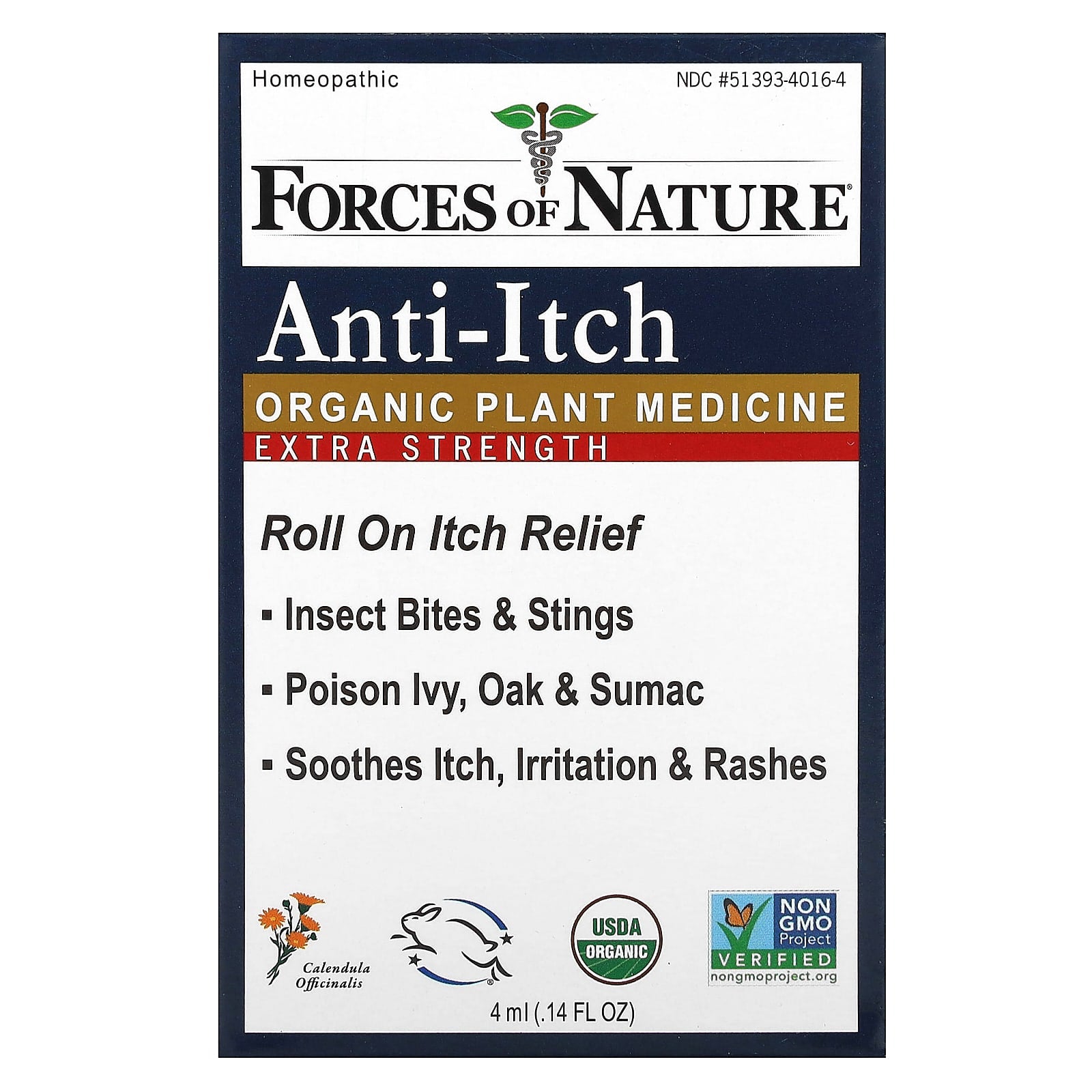 Forces of Nature, Anti-Itch Roll-On, Organic Plant Medicine, 0.14 fl oz (4 ml)