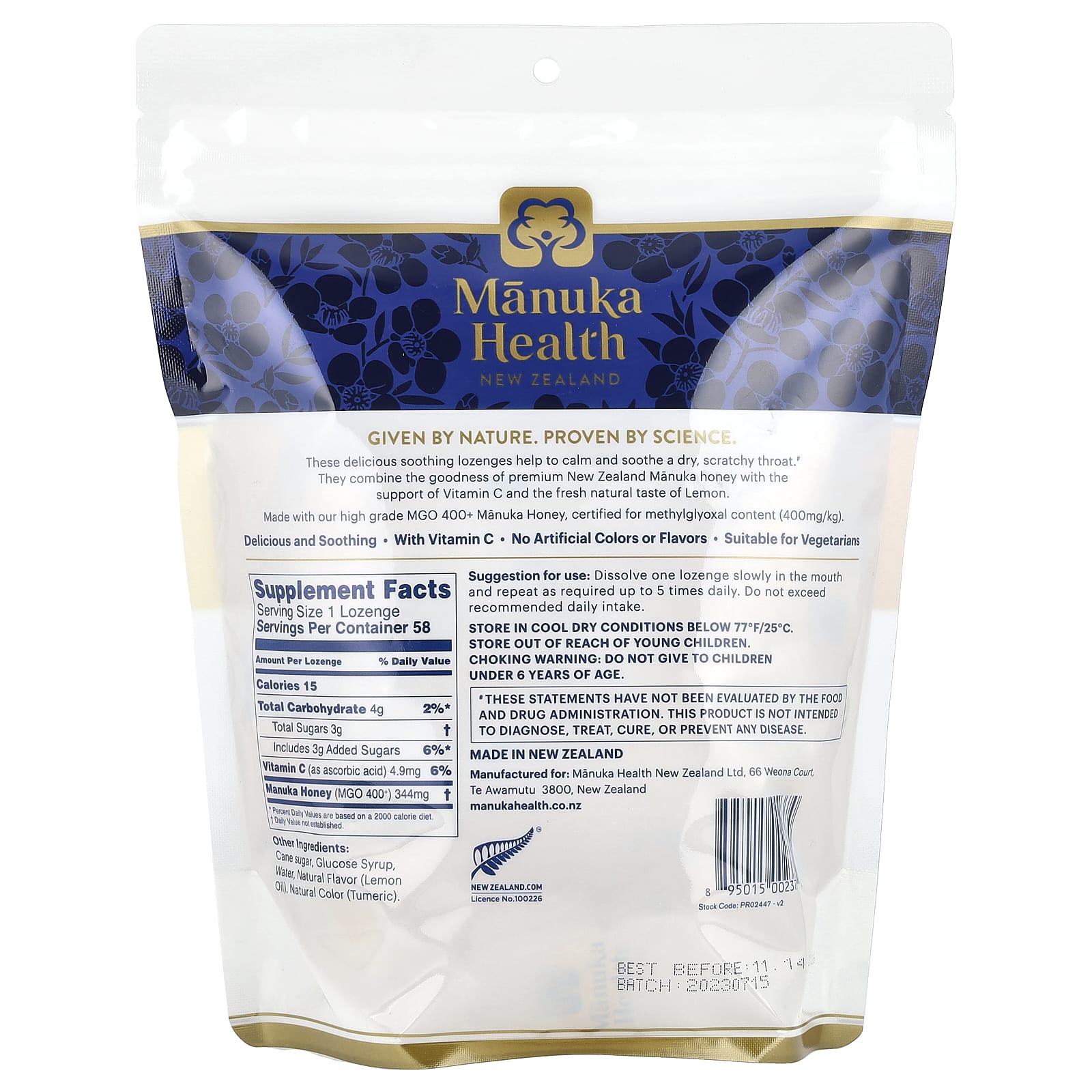 Manuka Health, Manuka Honey Lozenges, Natural Lemon, 58 Lozenges