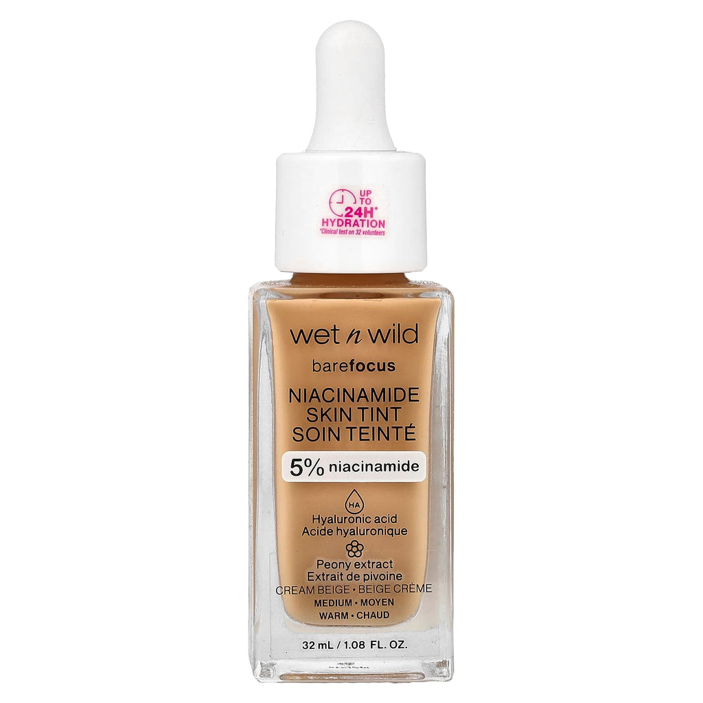 wet n wild, Barefocus, Niacinamide Skin Tint, 1116319 Cream Beige, 1.08 fl oz (32 ml)