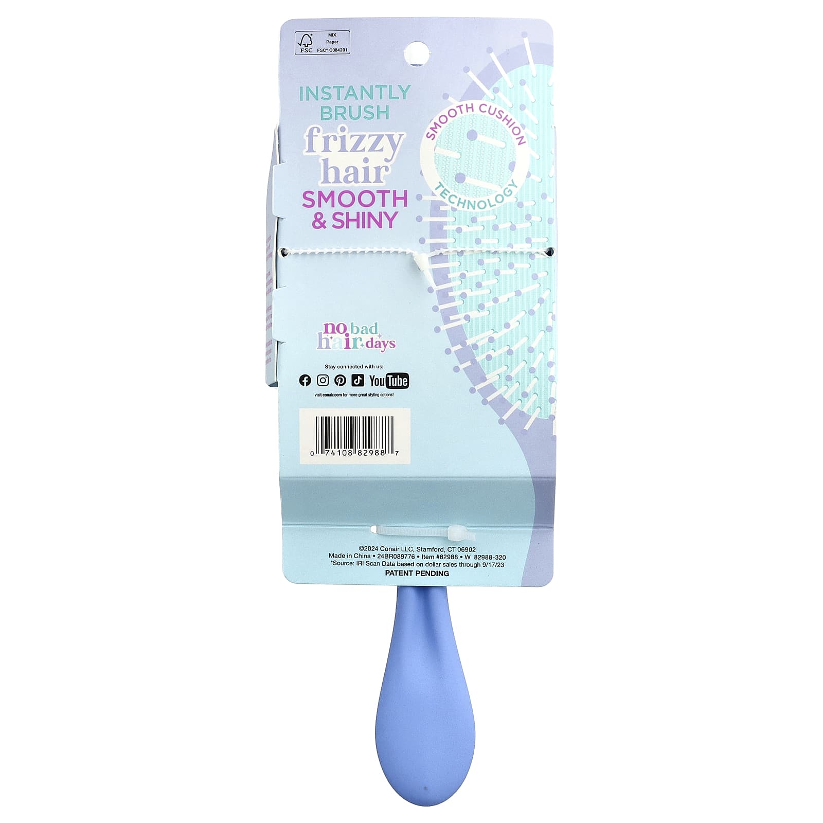 Conair, No Frizz Days Hair Brush, XL, Blue, 1 Brush