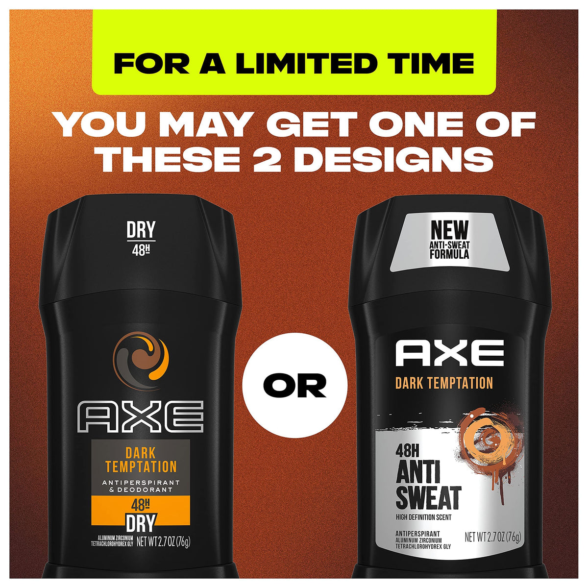 AXE Dark Temptation Antiperspirant Deodorant Stick for Men, 2.7 oz, Pack of 6